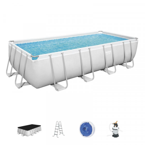 Каркасный бассейн Bestway Power Steel 488х244х122см, 11532л, песч.фил.-нас. 3028л/ч, лестн., тент, попл.-доз