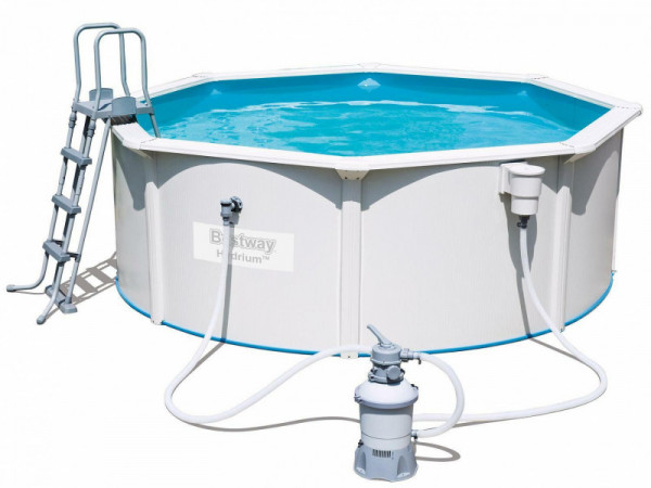 Стальной бассейн Bestway Hydrium 300х120см, 7630л, песч.фил.-нас. 3028л/ч, лестн., тент, подст., попл.-доз