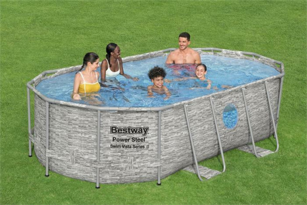 Каркасный бассейн Bestway Power Steel 427х250х100см "Ротанг" 7250л, фил.-нас. 2006л/ч, лестн, тент, попл-доз