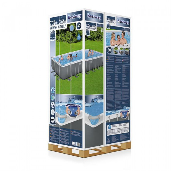 Каркасный бассейн Bestway Power Steel 732х366х132см, 30045л, фил.-насос 9463л/ч, лестница, тент, попл.-доз (56474 BW)
