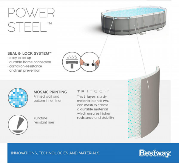 Каркасный бассейн Bestway Power Steel 305х200х84см, 3668л, фил.-насос 1249л/ч, попл.-дозатор (5614A BW)