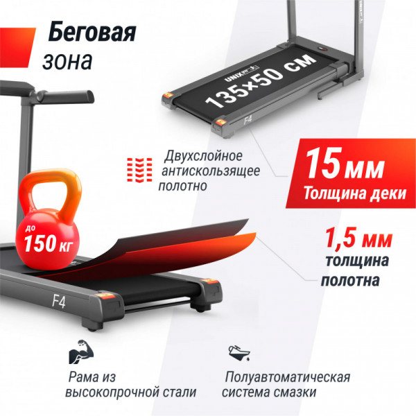 Беговая дорожка UNIX Fit Hi-tech F4 Space Grey