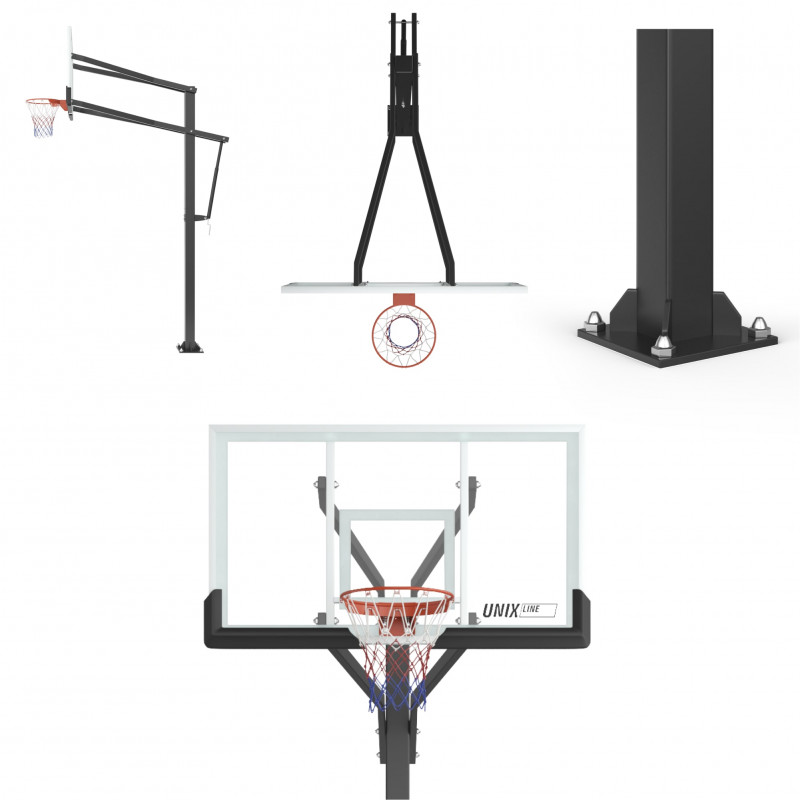 Баскетбольная стойка стационарная UNIX Line B-Stand-TG PRO 72"x42" R45 H230-305 см